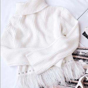 Lulus Freethinker Cream Fringe Sweater sz Small